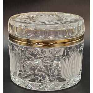 Vintage Anna Hutte Bleikristall 24% Lead Crystal Brass Hinged Trinket Box
